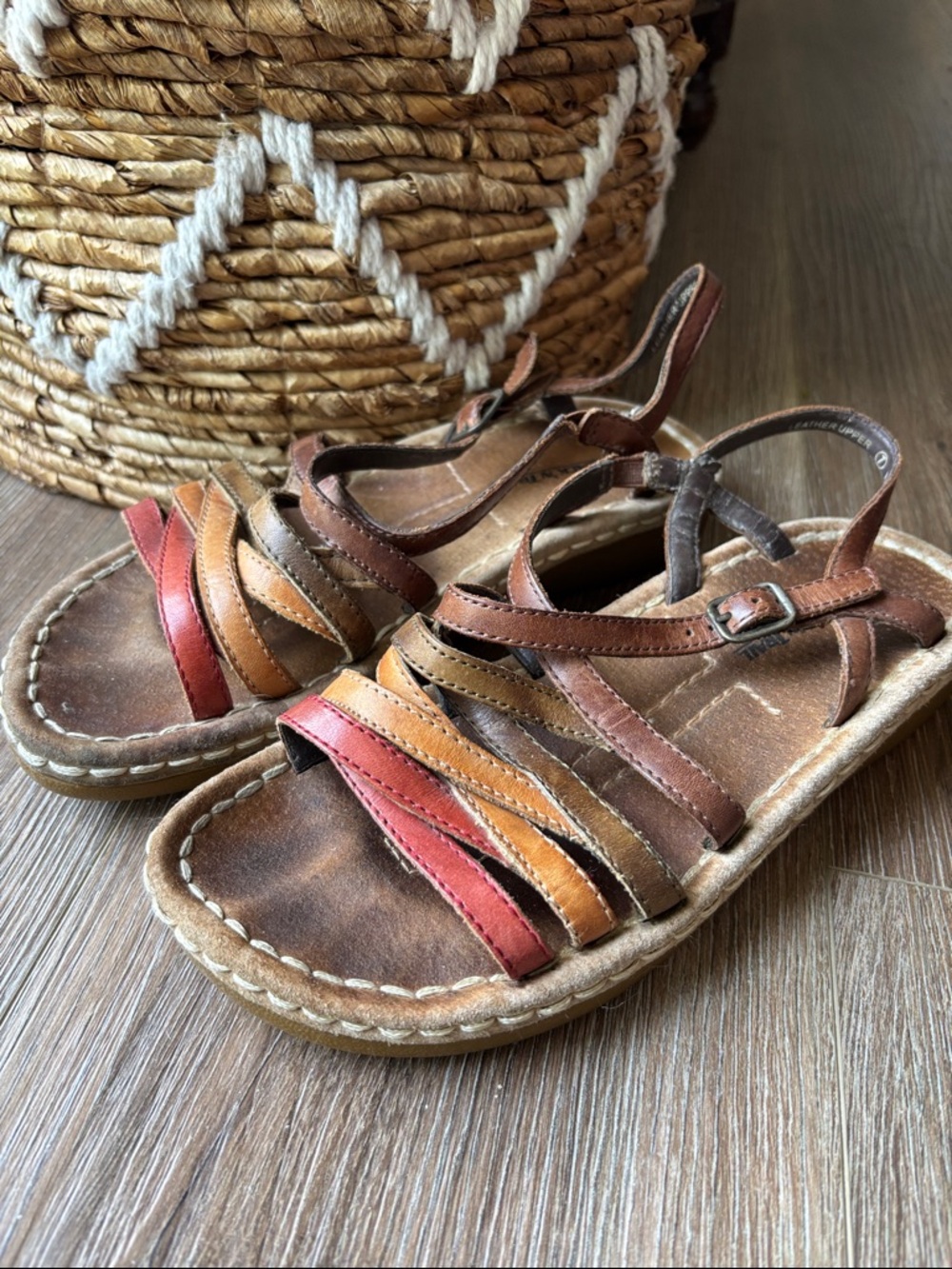 TRACK’N TRAIL Women’s Multi-Color Leather Strappy Sandals — Brown/Red/Tan